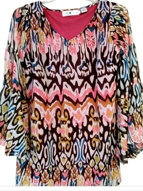Rancho Estancia Pink Multi-Color V-Neck Printed Tunic  Sz XL NWOT